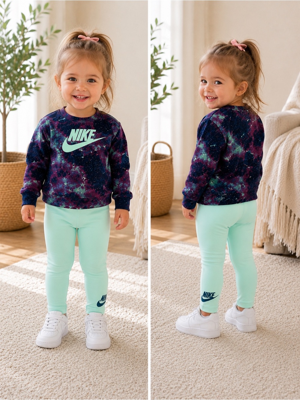 Nike Kids Mint Green Leggings with Navy Logo